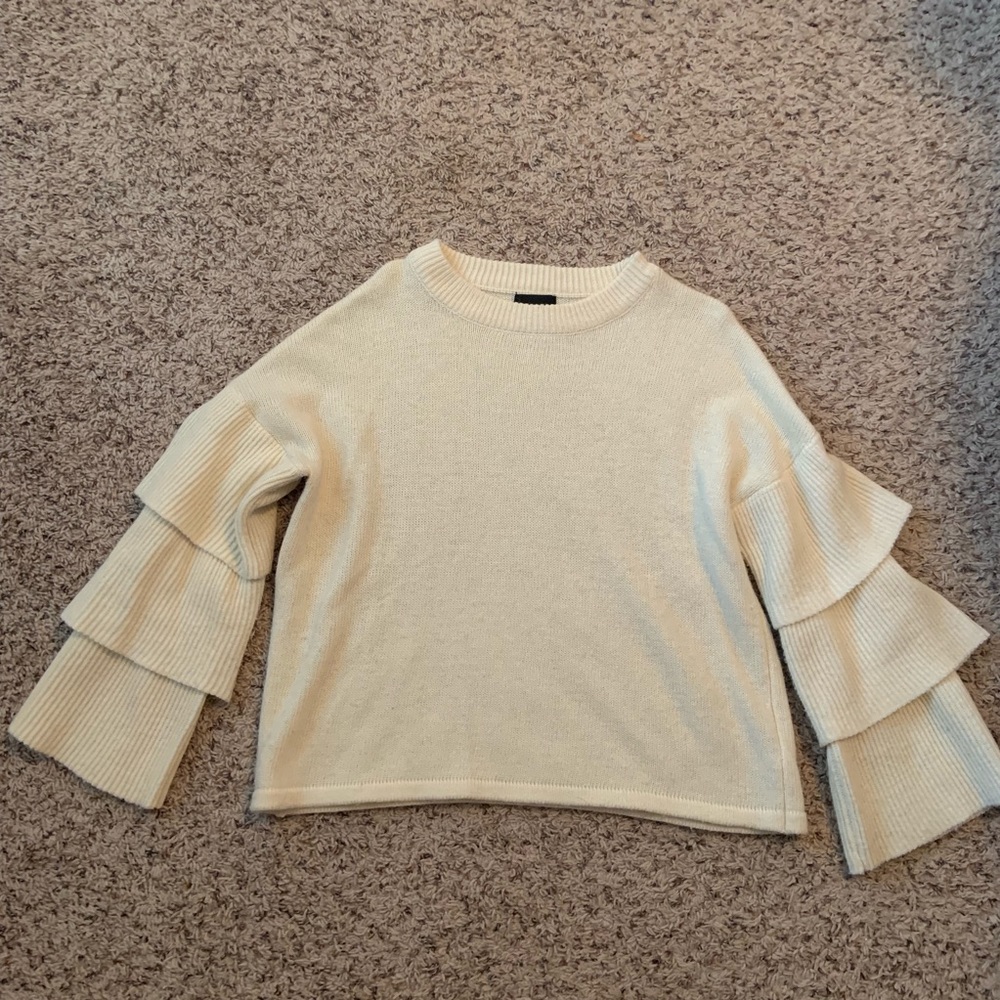 Lumiere Cream Sweater w/ Ruffle Sleeves. Size M